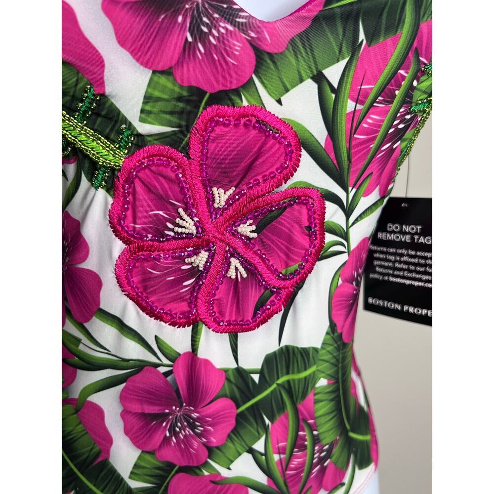 Boston Proper Tropical Floral Embellished Halter One Piece Swimsuit NWT XXS - Picture 2 of 6